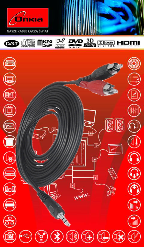 Kabel Onkia Jack 3.5-2xRCA 1.5m ON-5030